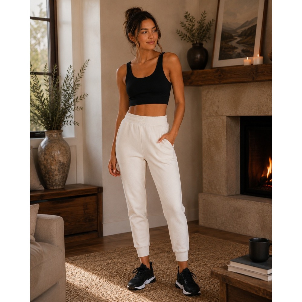 Fabletics Joggers Women Small Cream Athleisure Loungewear Minimalist